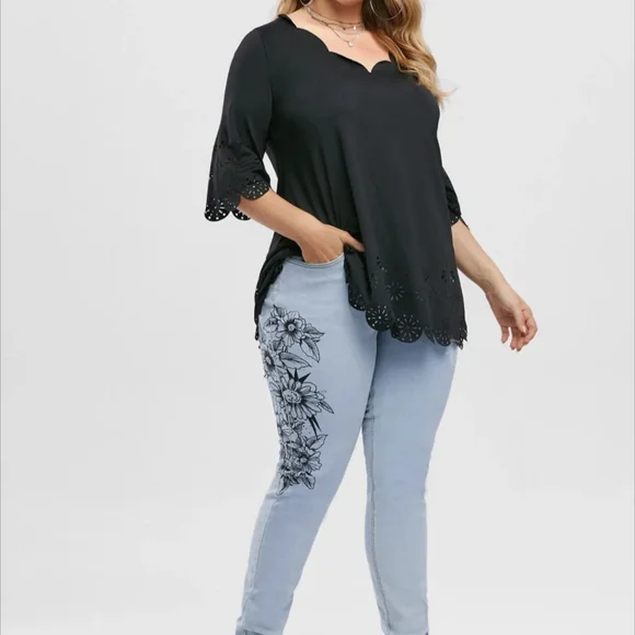 Plus Size 18 Women's Light Wash Floral Side Skinny Jeans Women's 2X New 18 - Picture 2 of 15